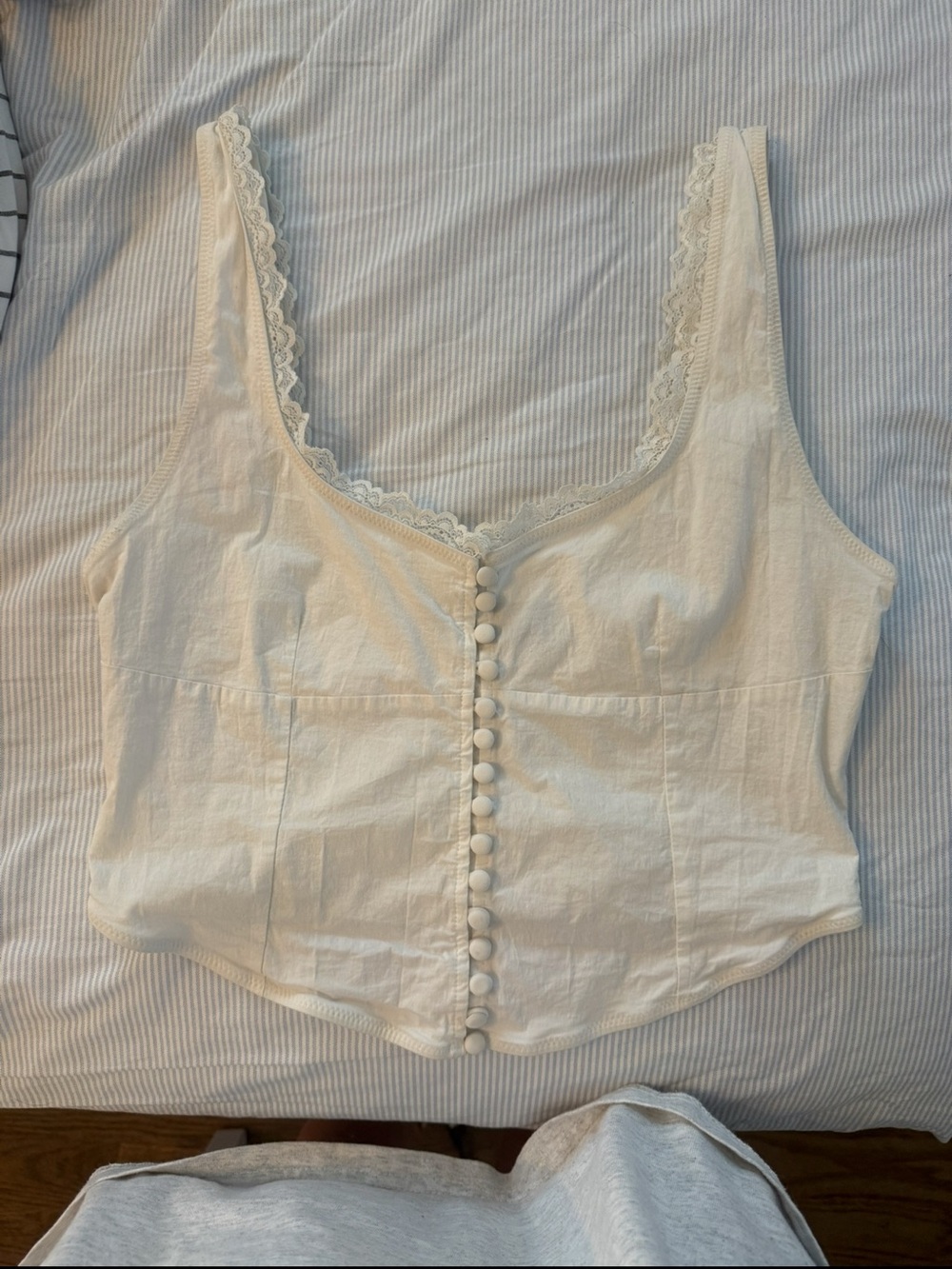 Lace-Trim Ivory Button-Front Top - Picture 2 of 3